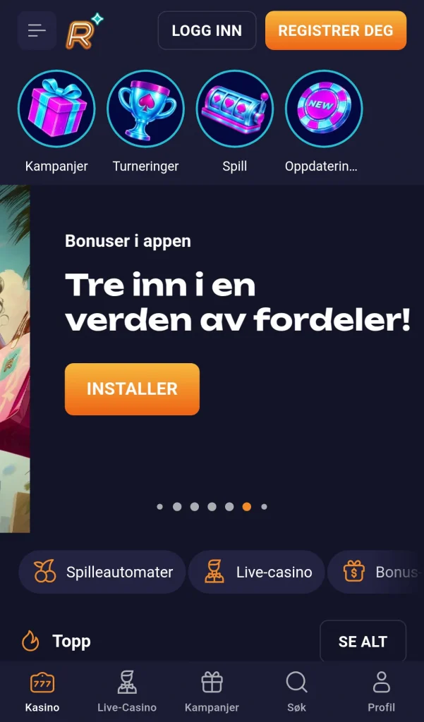 Forsiden sett fra norsk mobil