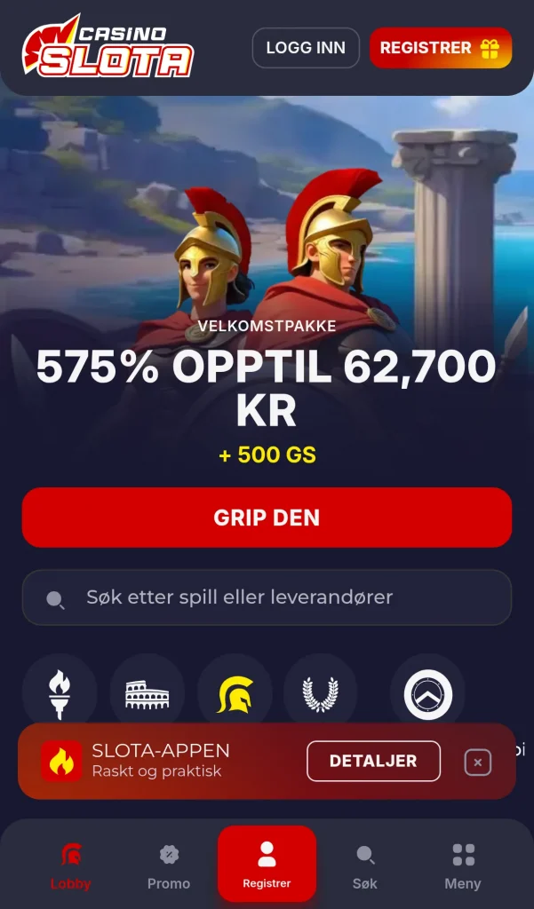 Forsiden sett fra norsk mobil