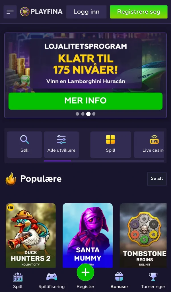 Forsiden sett fra norsk mobil