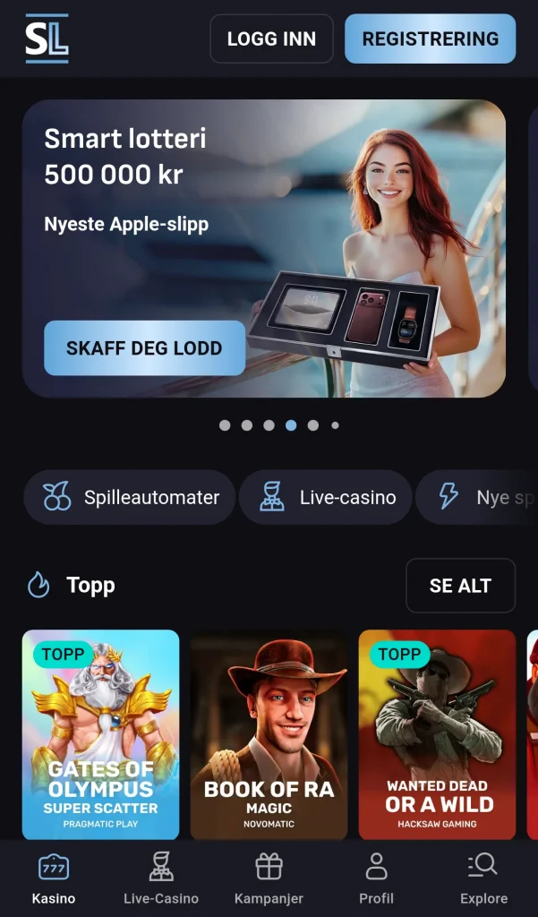 Forsiden sett fra norsk mobil