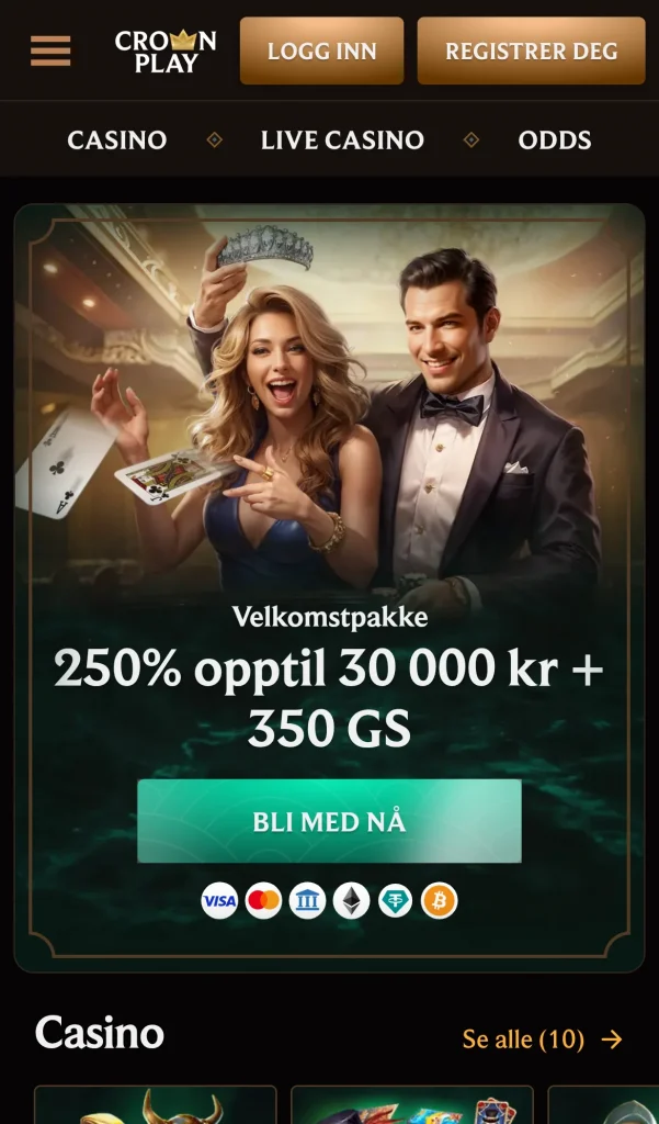Forsiden sett fra norsk mobil