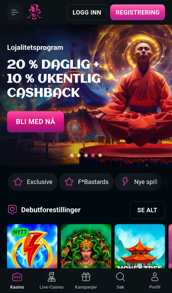 Forsiden sett fra norsk mobil