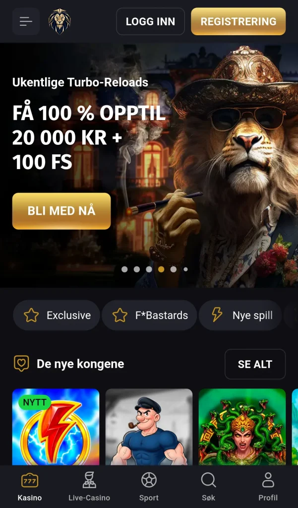 Forsiden sett fra norsk mobil