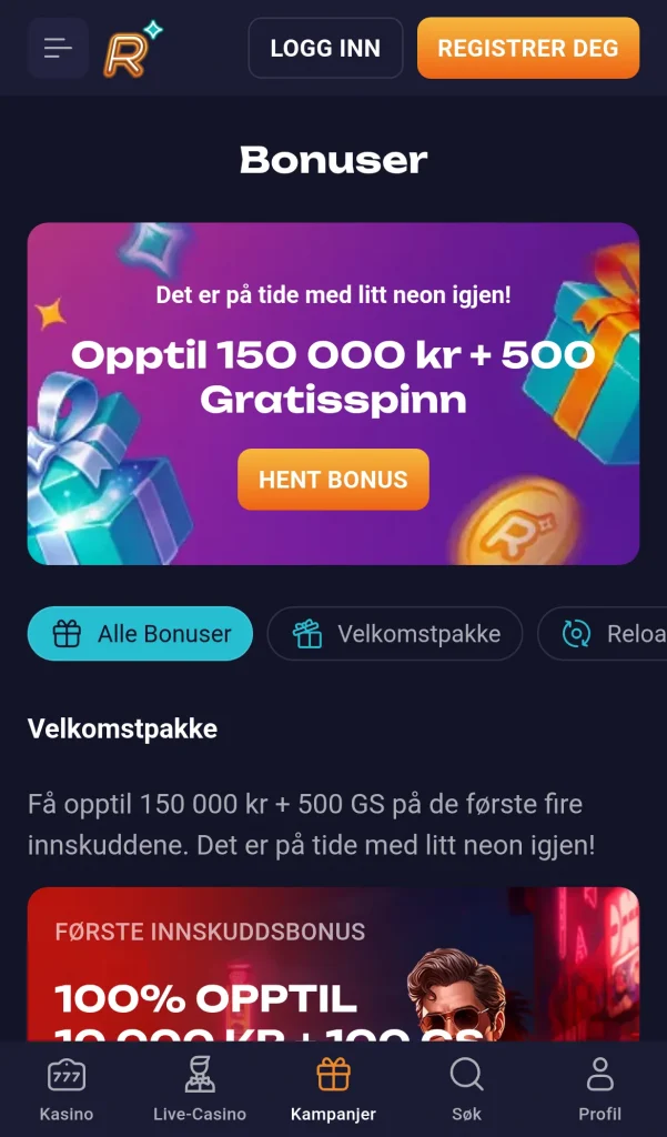 Kampanjesiden med tilbudene
