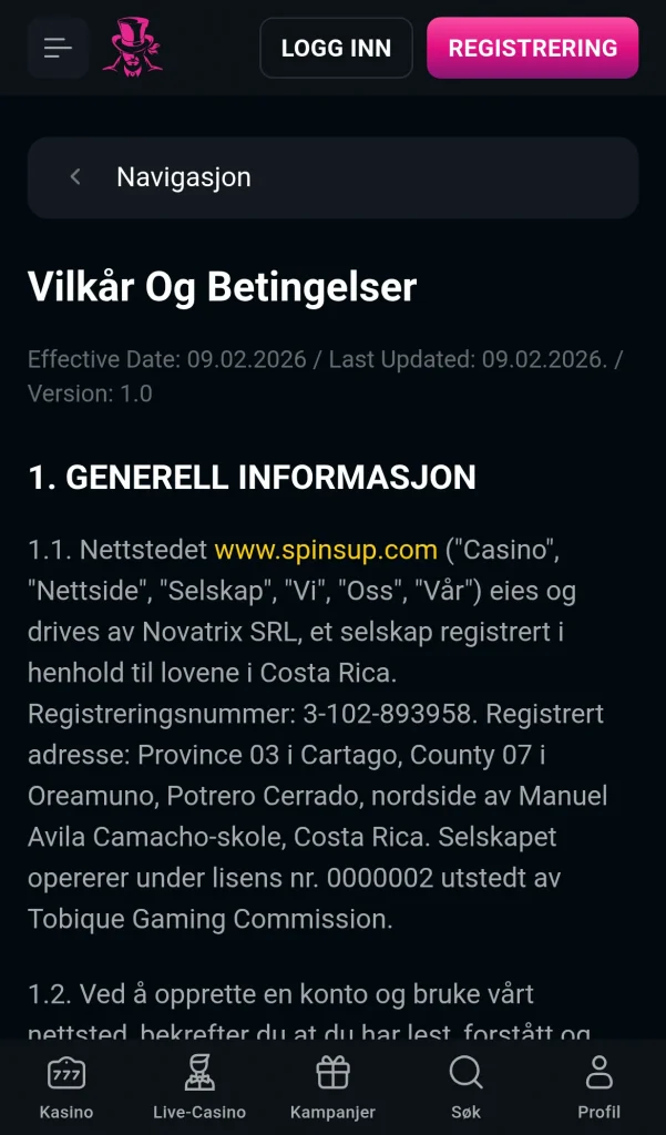 Vilkar og betingelser