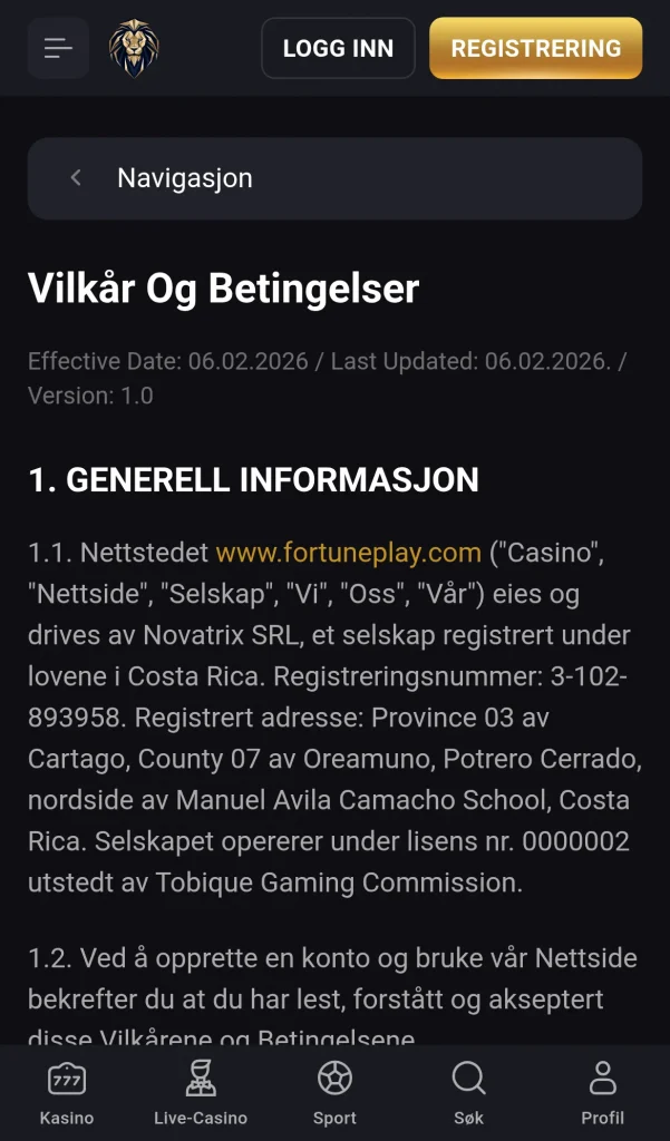 Vilkar og betingelser
