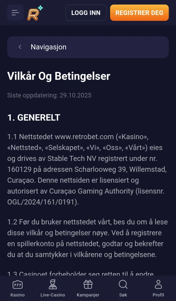 Vilkar og betingelser