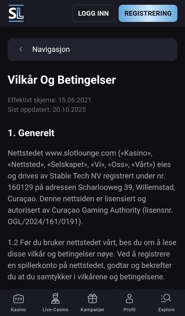 Vilkar og betingelser